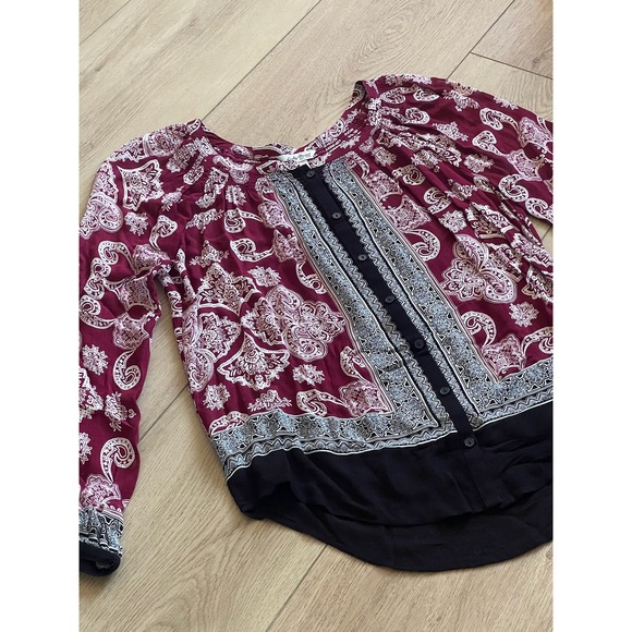 Lucky Brand Paisley Print Button Down Blouse Bohemian Womens XS - Picture 3 of 6